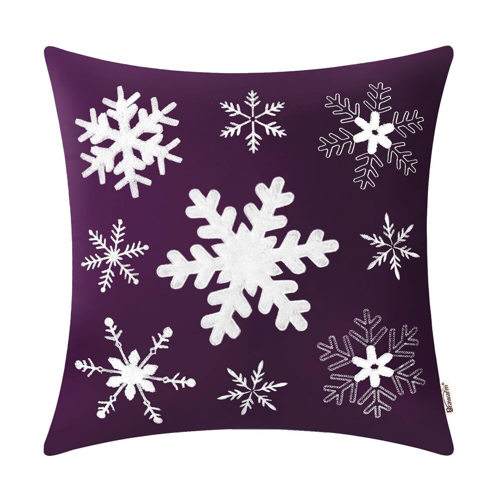 7671 Christmas Pillow Cover 18 X 18 Inches, Purple Snowflake Embroidered